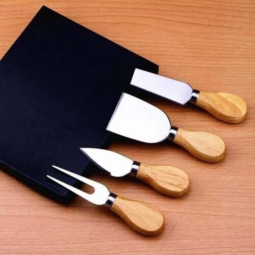 Cheese Knives Set and Chopping board 4 Piece Steel Cheese Knife Set With Bamboo Handle Cheese Slicer Cutter Wood Handle