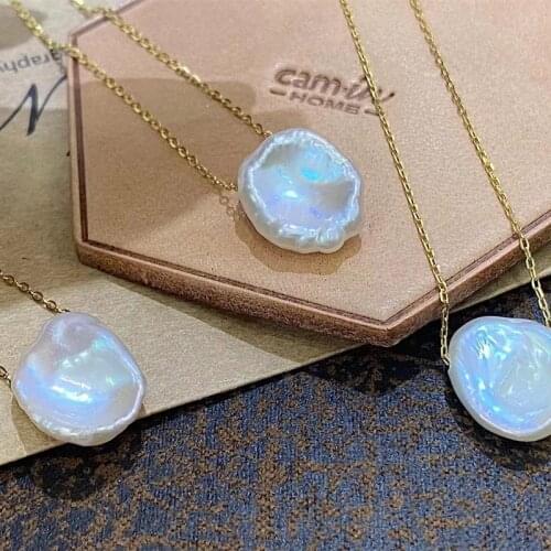 No allergy gold plated solid 925 sterling silver chain single natural white irregular genuine pearl bead 45cm length neckla