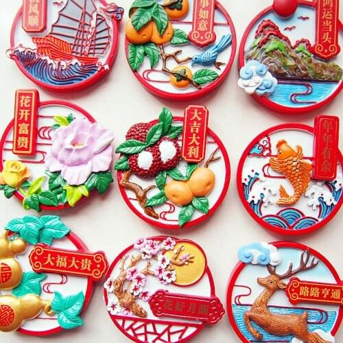 Handmade Painted Chinese Style Beautiful Meaning 3D Fridge Magnets Tourism Souvenirs Refrigerator Magnetic Stickers Gift