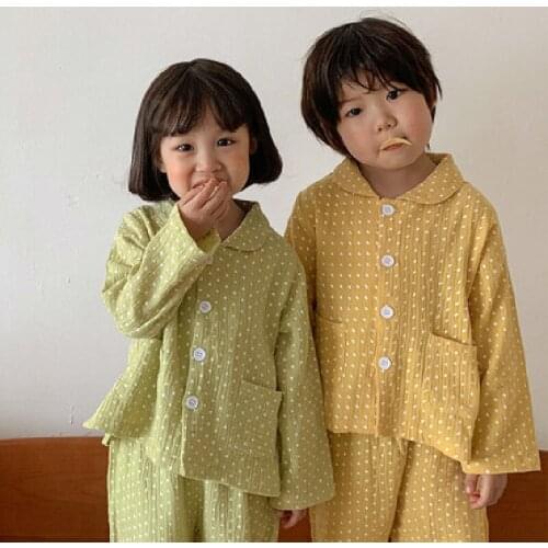 2021 Autumn Boys and Girls Cotton Pajamas Set, Baby Long-sleeved Two-piece Suit, Childrens Home Service