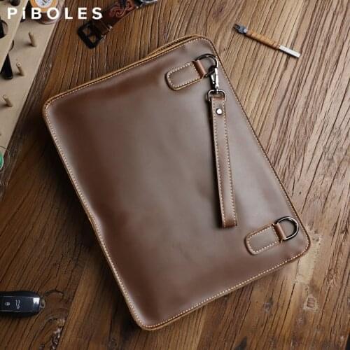 Portable 13.5'' Laptop Briefcase Genuine Leather Mens Business Messenger Bag Vintage Cowhide Office Shoulder Bag For Male