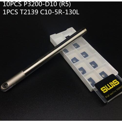 10PCS P3200 D10 R5 Ball Carbide Insert 1PCS T2139 C10 R5 130MM Holder High Percision