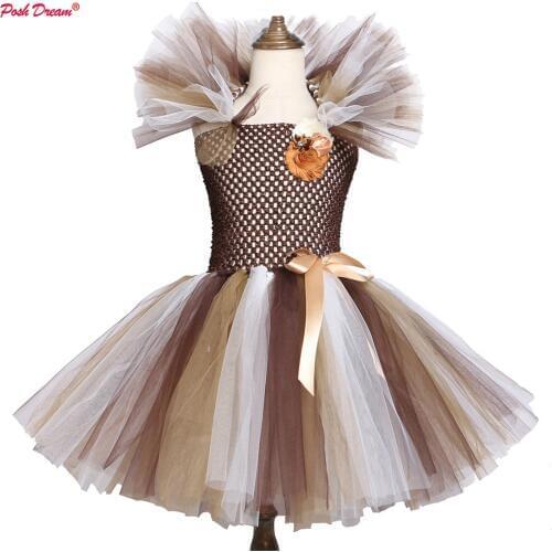 POSH DREAM Lion Children Holiday Party Tutu Dress Handmade Knee Length Cartoon Flower Toddler Girls Winter Clothes for Girls