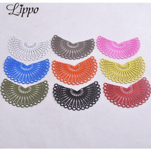 30pcs AB4225 28mm*41mm Fan-shaped Connector Paint Charms Orange Pink Red Amry Green Black Connectors DIY Jewelry Making