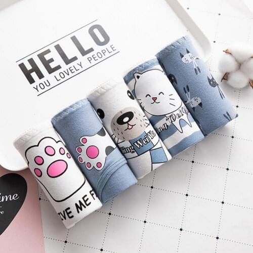 Women Cotton Panties Cute Cartoon Cat Women Stretch Mid Waist Panties Seamless Breathable Briefs Underwear нижнее белье женское
