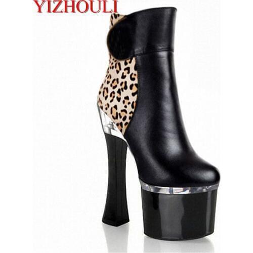 18cm high heels, coarse and quilted artificial leather boots, glasses and hate sky-high ankle Dance Shoes