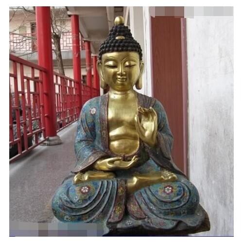 Xd 003029 100% Pure Bronze 24K Gold Gild cloisonne Tathagata Amitabha Sakyamuni Buddha