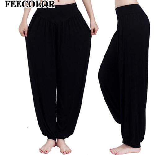 FEEOLOR Womens Harem Pants Modal Soft Elastic Waistband Fitness Yoga dance Practice trousers