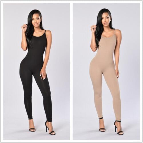 Summer Women Slim Bodycon Jumpsuits Sexy Spaghetti Strap Skinny Elastic Black White Long jumpsuit Casual Overalls for women