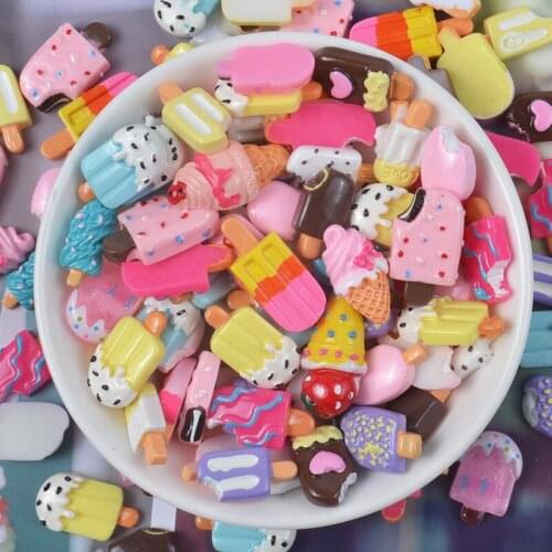 10pcs 20*30mm Mini Kawaii Mixed Resin Food Flatback Charms Necklace Ice Cream Pendant For DIY Decoration Keychain Jewelry Making