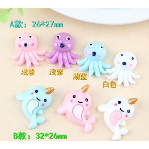 10pcs Color Resin octopus charms dolphin kawaii cabochon child hair material DIY mobile phone shell beauty accessory accessories
