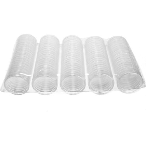 100Pcs 27mm Round Shaped Clear Acrylic Souvenir Coin Game Currency Coins Capsules Holder Container