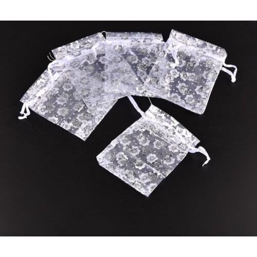 100pcs Organza Bags with Plum Patten Gifts Bag For Candy Jewelry Packaging Display Pouches 9X7cm