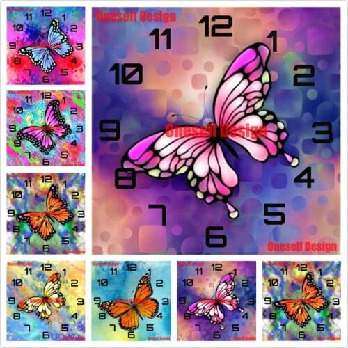 2021 5d diamond painting clock animal butterfly diamond embroidery clock butterfly rhinestone pictures decoration home diy frame