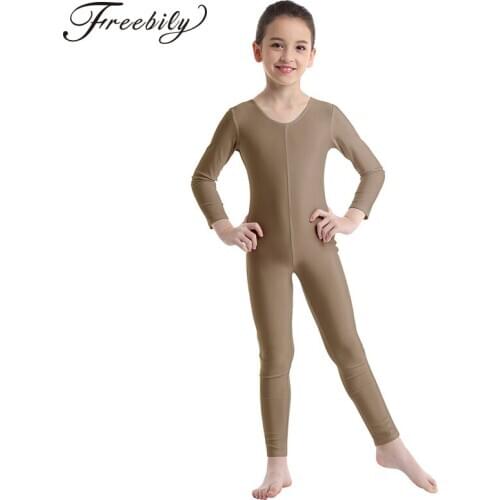 Kids Teens Ballet Dance Long Sleeve Unitard for Girls Gymnastics Leotard Jumpsuits Spandex Zentai Costumes Children Dancewear