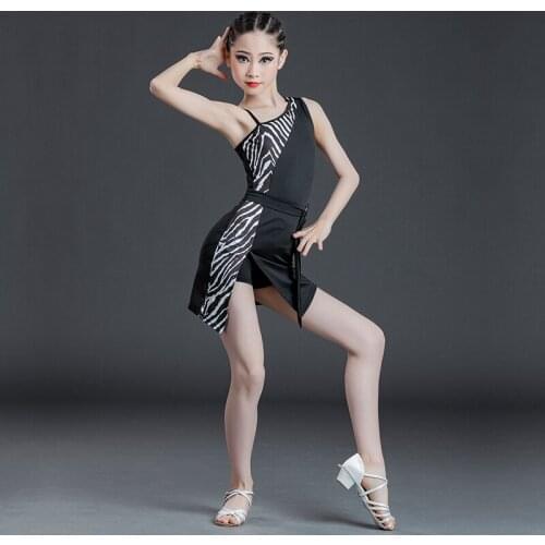 Summer Children Latin Dance Dress Girls Practice Professional Performance Clothes Siamese Zebra Pattern Competition Costumes
