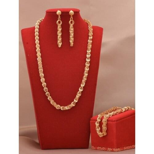 Dubai Jewelry sets 24K gold plated luxury African wedding gifts bridal bracelet necklace earrings ring jewellery set for women