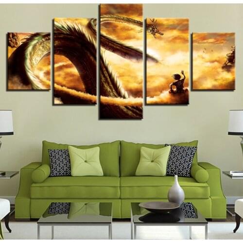 Movie Canvas Painting Dragon Flying In The Sky Print Art Poster Living Room Decoration Modular Mural 5 Piece Set Without Frame