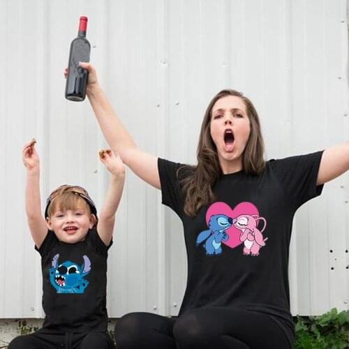 2 Colors Family Matching Clothes Womens T-shirt Fashion Mommy and Me Outfits Summer Short Sleeve T Shirt Casual Streetwear Tops