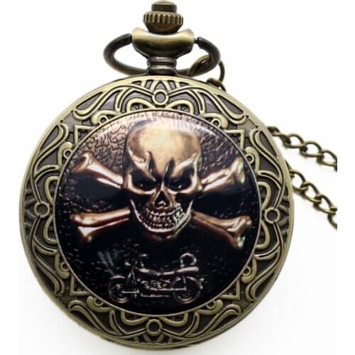 Gothic Skull Bone Style Design Watch Retro Skull Evil Full Hunter Pendant Watch Fob Necklace Chain Best Gift for Men Women reloj