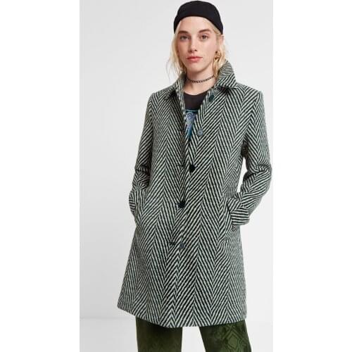 Spanish autumn and winter new womens clothing Retro Modern striped jacquard wool coat