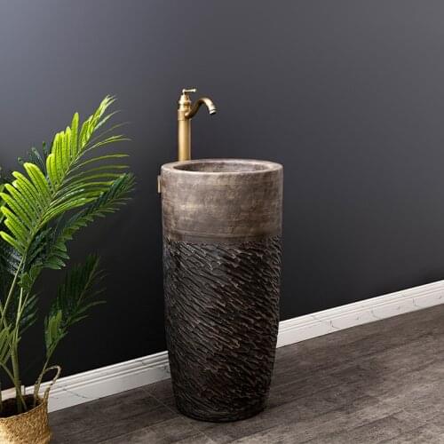 Ceramic column basin floor type balcony outdoor washbasin retro column basin toilet household integrated washbasin 25