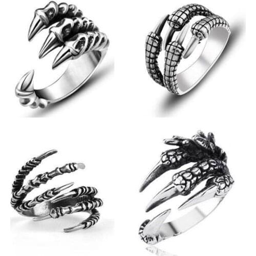 1pcs Titanium Steel Eagle Dragon Claw Halloween Skull Ring Hot Selling Mens Domineering Opening Rock Animal Jewelry