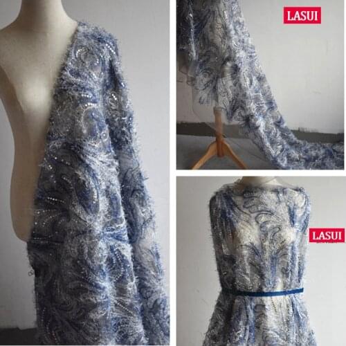 LASUI 3Y/1lot Multicolor Gradient Sequins Feather Embroidery mesh laced fabric For DIY Wedding Fashion Skirts Dress F0019