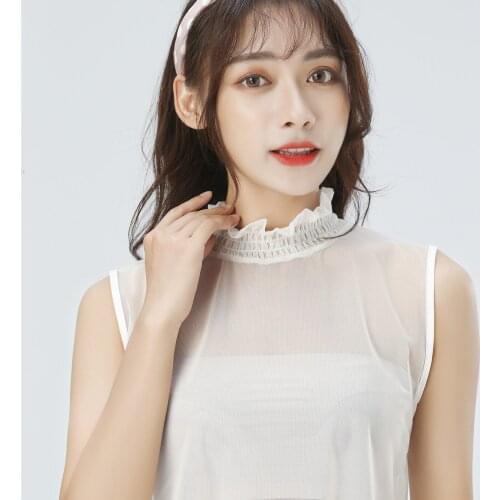 Linbaiway Women Ruffles Elastic High Neck False Collar Ladies Turtleneck Stand Fake Collar Adjustable Half-Shirt Blouse Top