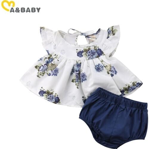 Ma&Baby 0-24M Summer Flower Newborn Infant Baby Girl Clothes Set Ruffles Tops Shorts Outfits Costumes