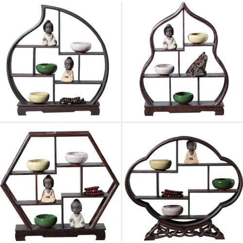 Multi Patterns Solid Wood Door Frame Material Antique Display Frame Redwood Teapot Gift Display Shelf Craft Home House