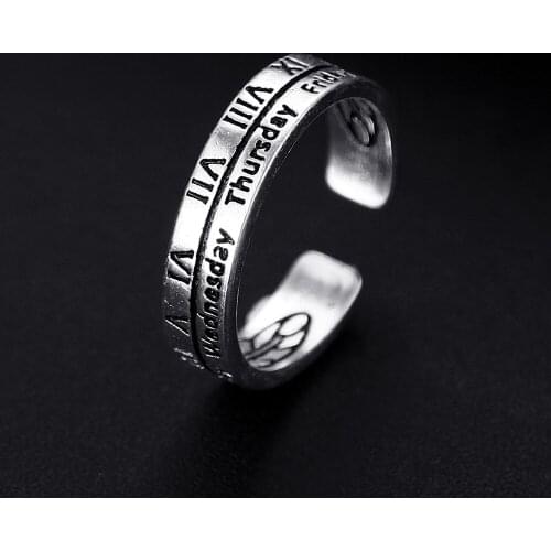 Trendy Vintage Roma Letter Antique Silver Plated Punk Hiphop Rock Style Resizable Rings for Women Girl & Man Retro Party Jewelry