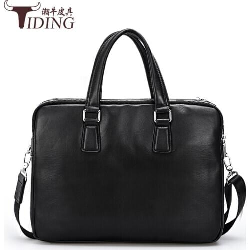 Man Briefcases Black Casual Tote Hand 15" Laptop Travel Bags Business Cow Leather Male Handbag Shoulder Mens Briefcases Bag