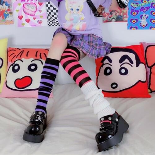 Kawaii Accessories Fashion Anime Stripped Thigh High Socks Harajuku Purple Pink Long Socks Women Stocking Knee High T416