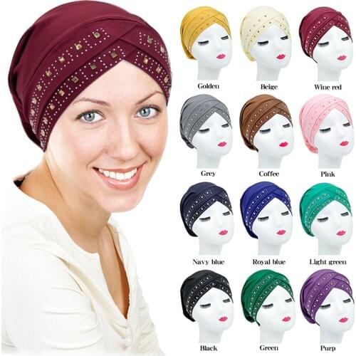 2021 New Fashion Womens Forehead Cross Diamond Milk Silk Ladies Turban Hat Islamic Beanie Muslim Hair Accessories