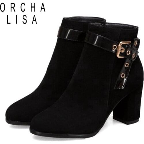 ORCHALISA New spring Winter Women ankle boots High Quality Lace-up European Ladies shoes Flock High heels boots Fast delivery