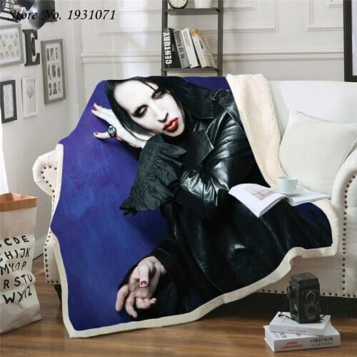 NEW Marilyn Manson 3D Printed Fleece Blanket for Beds Thick Quilt Fashion Bedspread Sherpa Throw Blanket Adults Kids 14