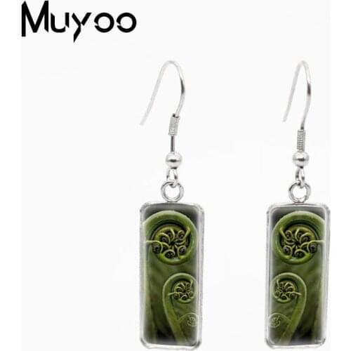 New Botanical Fern Art Patterns Rectangle Stainless Steel Fish Hook Earrings Handmade Jewelry Earrings