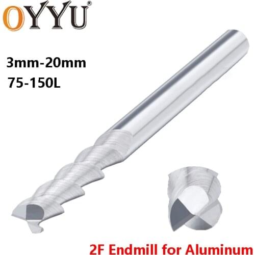 OYYU 75/100/120/150L Lengthened 2 Flute End Mills Aluminum Solid Carbide for Milling Cutter Tungsten Steel End Mills Router Bit