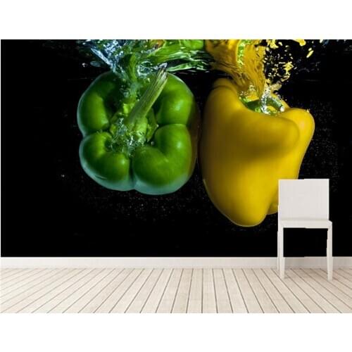 Custom 3d embossed wallpaper,Pepper Water Two Green Yellow Food wallpapers,restaurant living room tv sofa wall kitchen 3d mural