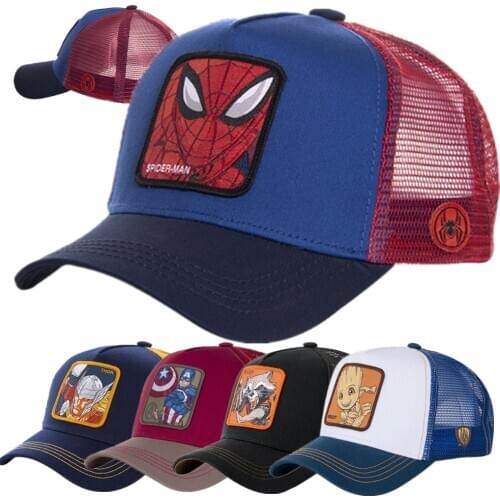 Hot Brand Anime 20 Styles Cartoons Mesh Cap SPIDER Cotton Baseball Cap For Men Women Trucker Hat Gorras Casquette Dropshipping