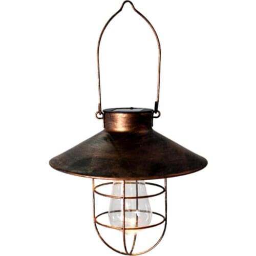 Solar Lantern Outdoor Hanging Lamp Old-Fashioned Lamp with Warm White Bulb, Used for Courtyard Decoration (Copper)
