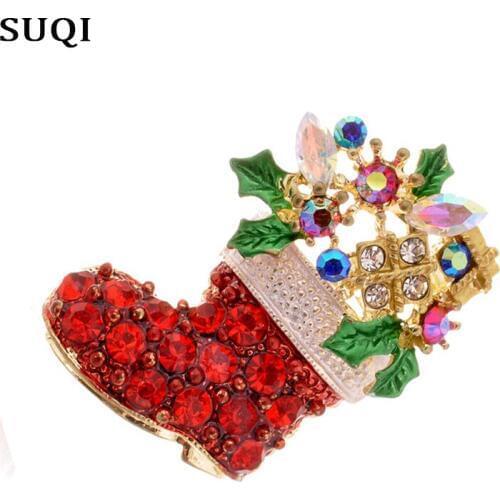 SUQI Vintage Style Head Statue Christmas Socks Brooch Rhinestone Enamel Brooch for Womens girl Brooches Pin Jewelry accessories