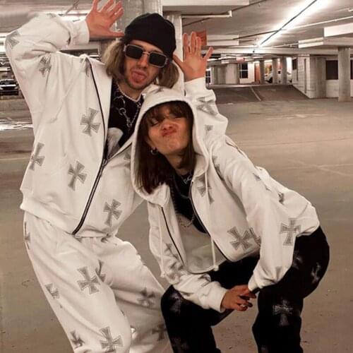 Rhinestone Streetwear Zip Up Jacket Y2k Tops Hip Hop Joggers Sweetshirts Korean Moda Feminina Punk Sport Coat Unisex Hoodies