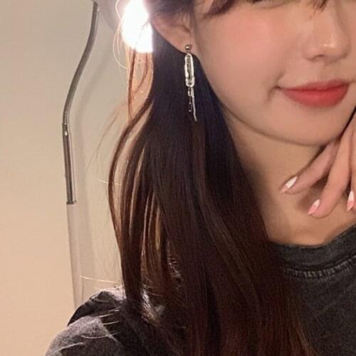 U-Magical Hiphop Silver Color Metallic Paper Clip Long Chain Dangle Earrings for Women Statement Geometrical Earrings Jewelry