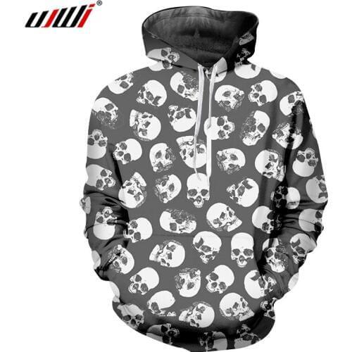 UJWI Man Loose Sports Hoodies 3D Mini Skulls Punk Rock Mens Hooded Pullover Printed Oversized Funny Casual Sweatshirt 6XL