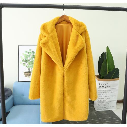 Womens casual loose fashion turn-down collar Imitation fur coat autumn winter new cony hair coats keep warm Artificial fur coat