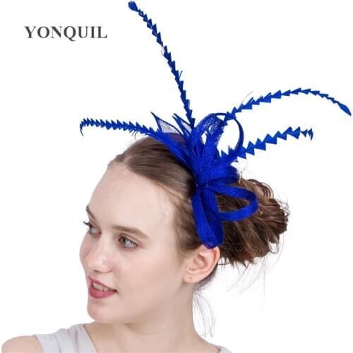 Women Birthday Royal Blue Fascinator Hats Wedding Headwear Decoration Top Qualilty Sinamay On Hair Combs Hair Accessories SYF182
