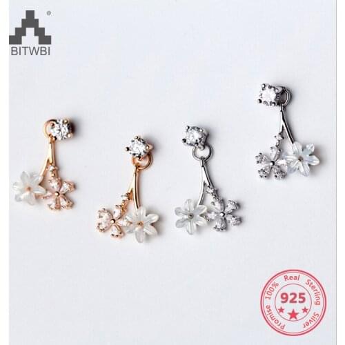Women‘s Earrings 925 silver small fresh Zircon Short Earrings Temperament Shell Flower Earring Costume Jewelry For Women