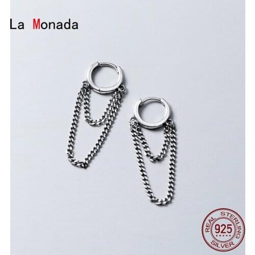 La Monada 925 Silver Woman Earring Round Chain Tassel Ear Piercing 925 Silver Jewelry Small Hoop Earrings For Women Female Girls
